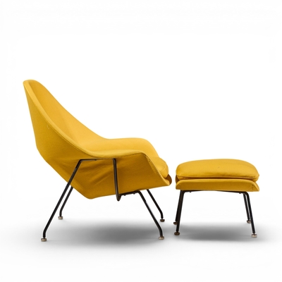 Eero Saarinen Eero Saarinen for Knoll Mid Century Womb Lounge Chairs with Ottomans Pair