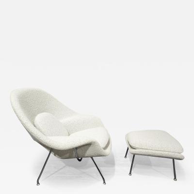 Eero Saarinen Eero Saarinen for Knoll Womb Chair and Ottoman in Off White Boucle