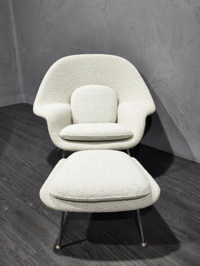 Eero Saarinen Eero Saarinen for Knoll Womb Chair and Ottoman in Off White Boucle