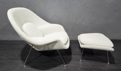Eero Saarinen Eero Saarinen for Knoll Womb Chair and Ottoman in Off White Boucle