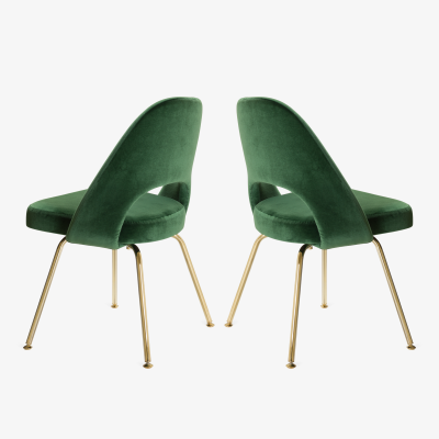 Eero Saarinen Executive Armless Chairs in Emerald Velvet 24k Gold Edition Set of 6