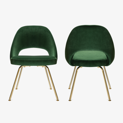 Eero Saarinen Executive Armless Chairs in Emerald Velvet 24k Gold Edition Set of 6