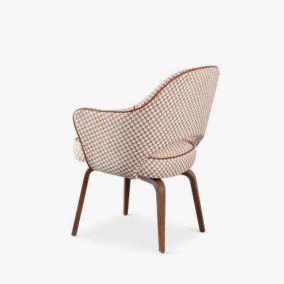 Eero Saarinen Knoll Saarinen Executive Arm Chairs in Schumacher Fabric Leather Walnut