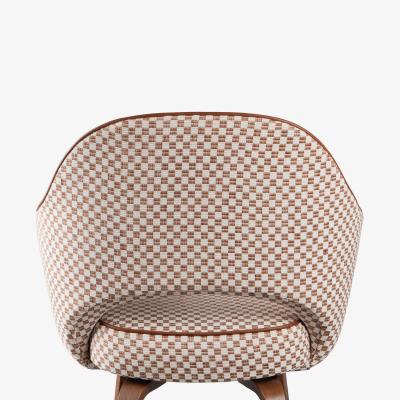 Eero Saarinen Knoll Saarinen Executive Arm Chairs in Schumacher Fabric Leather Walnut