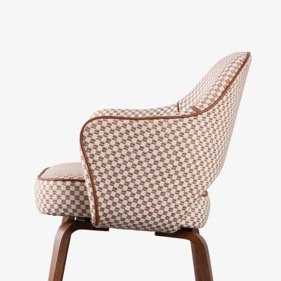 Eero Saarinen Knoll Saarinen Executive Arm Chairs in Schumacher Fabric Leather Walnut