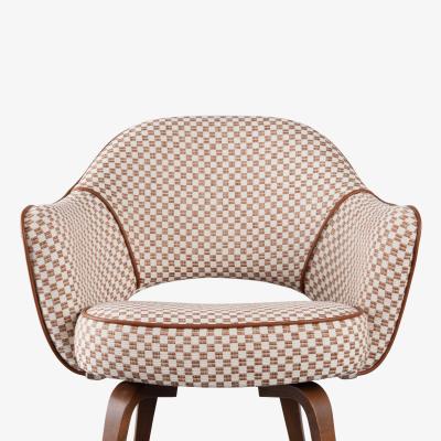 Eero Saarinen Knoll Saarinen Executive Arm Chairs in Schumacher Fabric Leather Walnut