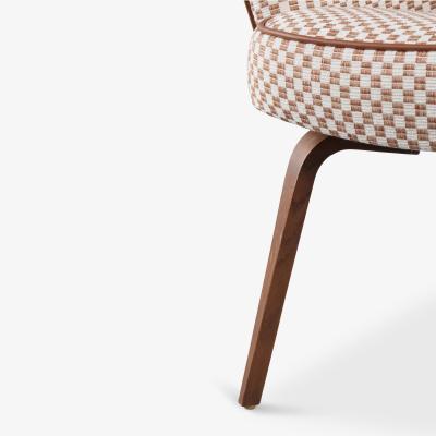 Eero Saarinen Knoll Saarinen Executive Arm Chairs in Schumacher Fabric Leather Walnut