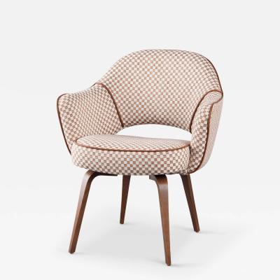 Eero Saarinen Knoll Saarinen Executive Arm Chairs in Schumacher Fabric Leather Walnut