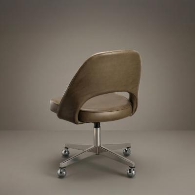 Eero Saarinen Knoll Saarinen Executive Armless Chair in Olive Leather Stainless Steel Base