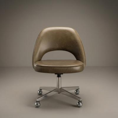 Eero Saarinen Knoll Saarinen Executive Armless Chair in Olive Leather Stainless Steel Base
