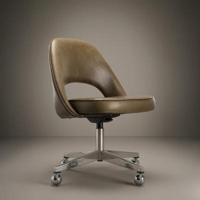 Eero Saarinen Knoll Saarinen Executive Armless Chair in Olive Leather Stainless Steel Base