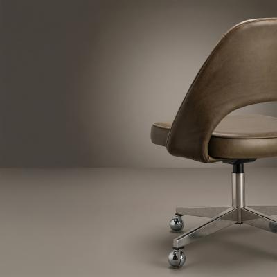 Eero Saarinen Knoll Saarinen Executive Armless Chair in Olive Leather Stainless Steel Base