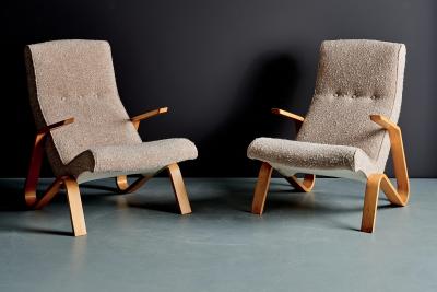 Eero Saarinen Pair of Eero Saarinen Grass Hopper Chairs for Knoll newly upholstered in Boucl 