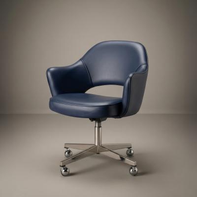 Eero Saarinen Saarinen Executive Arm Chair in Blue Leather on Stainless Steel Base by Knoll