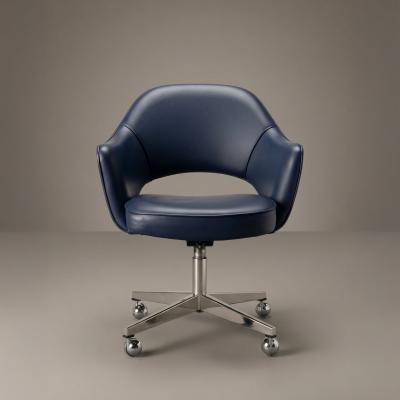 Eero Saarinen Saarinen Executive Arm Chair in Blue Leather on Stainless Steel Base by Knoll