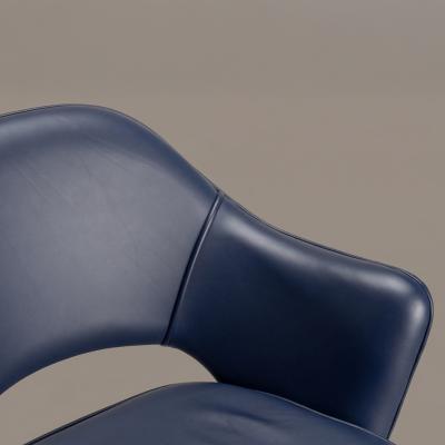 Eero Saarinen Saarinen Executive Arm Chair in Blue Leather on Stainless Steel Base by Knoll