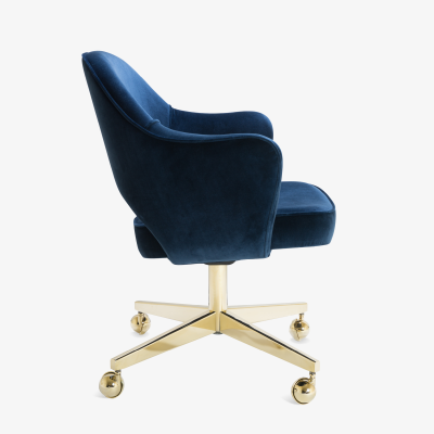 Eero Saarinen Saarinen Executive Arm Chair in Navy Velvet Swivel Base 24k Gold Edition