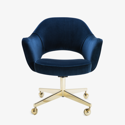 Eero Saarinen Saarinen Executive Arm Chair in Navy Velvet Swivel Base 24k Gold Edition