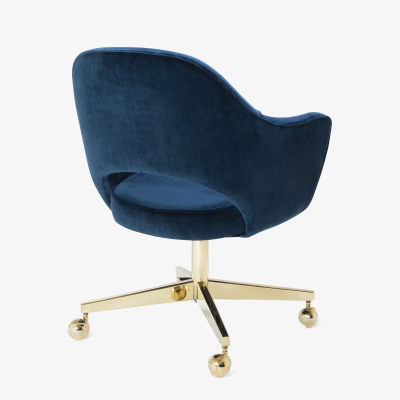 Eero Saarinen Saarinen Executive Arm Chair in Navy Velvet Swivel Base 24k Gold Edition