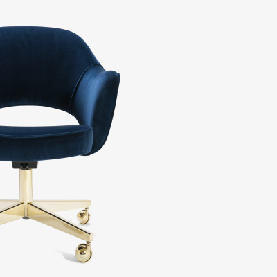Eero Saarinen Saarinen Executive Arm Chair in Navy Velvet Swivel Base 24k Gold Edition
