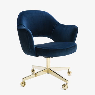 Eero Saarinen Saarinen Executive Arm Chair in Navy Velvet Swivel Base 24k Gold Edition S 6