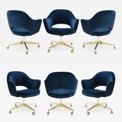 Eero Saarinen Saarinen Executive Arm Chair in Navy Velvet Swivel Base 24k Gold Edition S 6