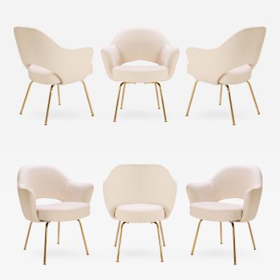 Eero Saarinen Saarinen Executive Arm Chairs in Bone Luxe Suede 24k Gold Edition Set of 6