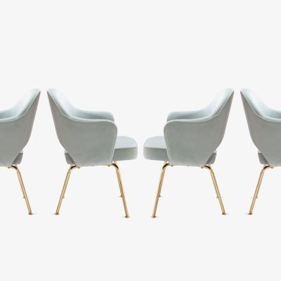 Eero Saarinen Saarinen Executive Arm Chairs in Celadon Velvet 24k Gold Edition
