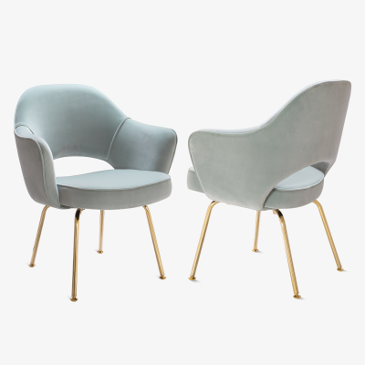 Eero Saarinen Saarinen Executive Arm Chairs in Celadon Velvet 24k Gold Edition Set of 6