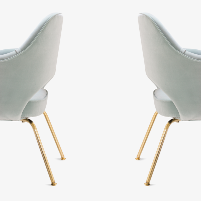 Eero Saarinen Saarinen Executive Arm Chairs in Celadon Velvet 24k Gold Edition Set of 6