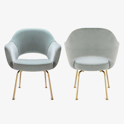 Eero Saarinen Saarinen Executive Arm Chairs in Celadon Velvet 24k Gold Edition Set of 6