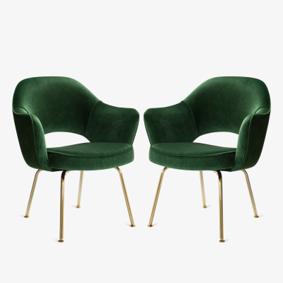 Eero Saarinen Saarinen Executive Arm Chairs in Emerald Velvet 24k Gold Edition