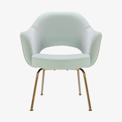Eero Saarinen Saarinen Executive Arm Chairs in Mint Velvet 24 Karat Gold Edition Set of Six