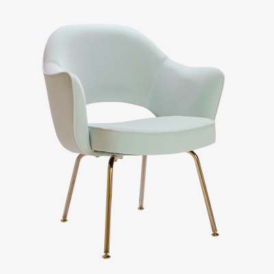 Eero Saarinen Saarinen Executive Arm Chairs in Mint Velvet 24 Karat Gold Edition Set of Six