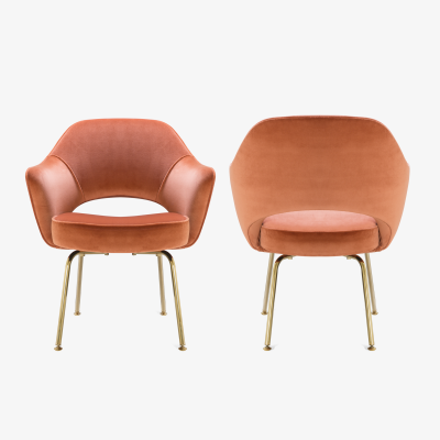Eero Saarinen Saarinen Executive Arm Chairs in Rust Velvet 24k Gold Edition