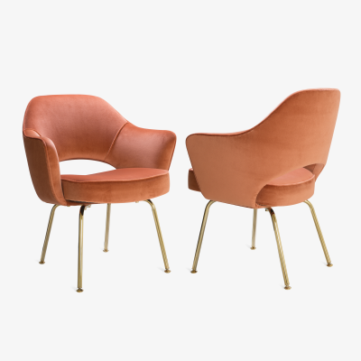 Eero Saarinen Saarinen Executive Arm Chairs in Rust Velvet 24k Gold Edition