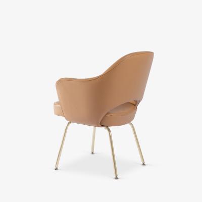 Eero Saarinen Saarinen Executive Arm Dining Chairs in Camel Leather Brass Legs Set of 6