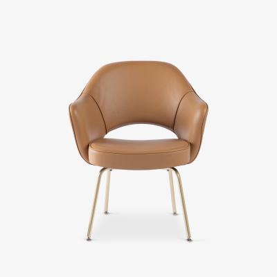 Eero Saarinen Saarinen Executive Arm Dining Chairs in Camel Leather Brass Legs Set of 6