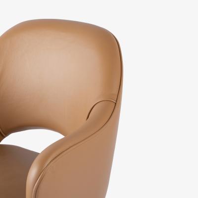 Eero Saarinen Saarinen Executive Arm Dining Chairs in Camel Leather Brass Legs Set of 6