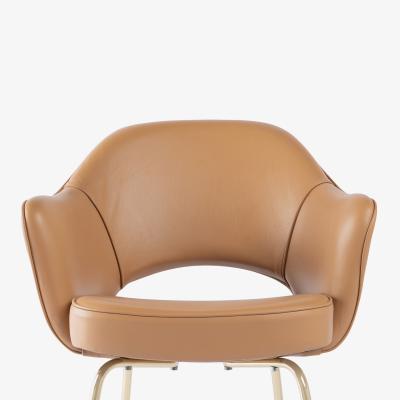 Eero Saarinen Saarinen Executive Arm Dining Chairs in Camel Leather Brass Legs Set of 6
