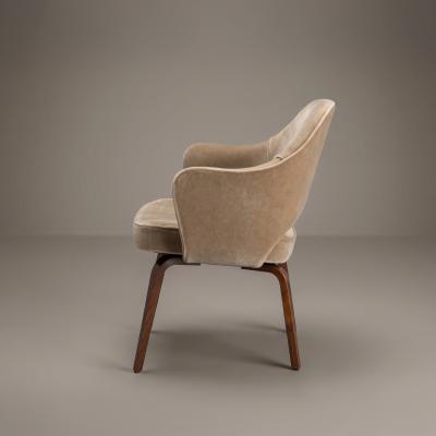 Eero Saarinen Saarinen Executive Arm Dining Chairs in Sand Mohair Walnut Legs