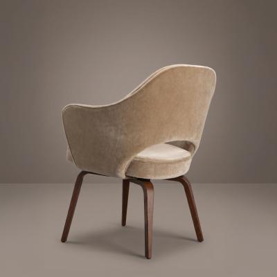 Eero Saarinen Saarinen Executive Arm Dining Chairs in Sand Mohair Walnut Legs