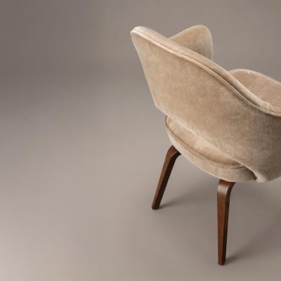 Eero Saarinen Saarinen Executive Arm Dining Chairs in Sand Mohair Walnut Legs