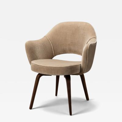 Eero Saarinen Saarinen Executive Arm Dining Chairs in Sand Mohair Walnut Legs