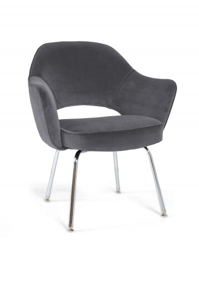 Eero Saarinen Saarinen Executive Armchairs in Gunmetal Grey Velvet Set of Six
