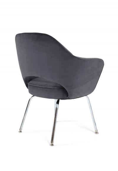 Eero Saarinen Saarinen Executive Armchairs in Gunmetal Grey Velvet Set of Six