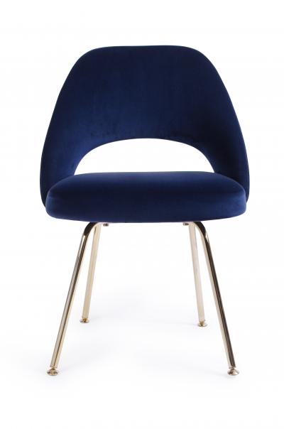 Eero Saarinen Saarinen Executive Armless Chair in Navy Velvet 24k Gold Edition