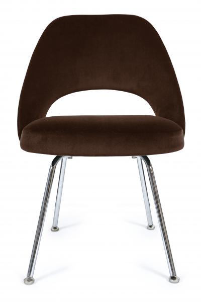 Eero Saarinen Saarinen Executive Armless Chairs in Espresso Brown Velvet Set of Six