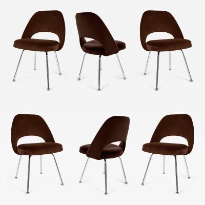 Eero Saarinen Saarinen Executive Armless Chairs in Espresso Brown Velvet Set of Six