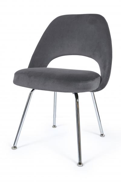 Eero Saarinen Saarinen Executive Armless Chairs in Gunmetal Grey Velvet Set of Six